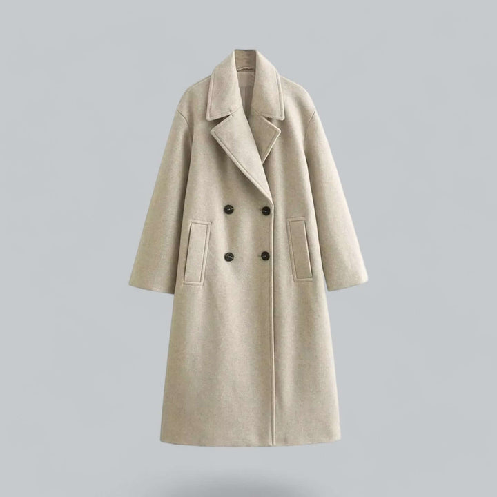 Chic oversized buttoned women's coat for effortless style. Perfect elegant outerwear.