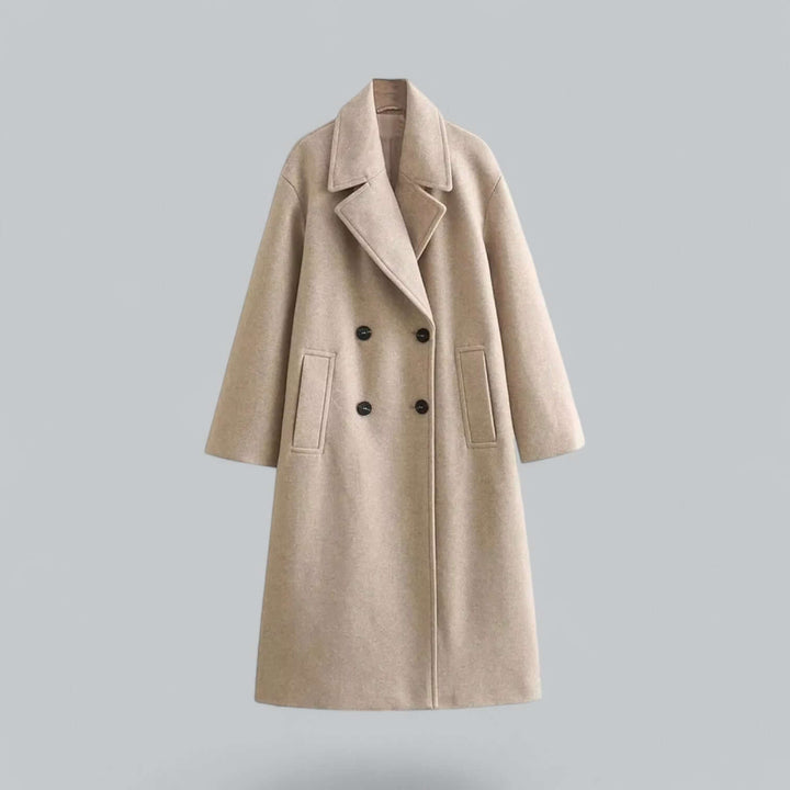 Stylish women's oversized buttoned coat, perfect for elegant winter fashion and outerwear.