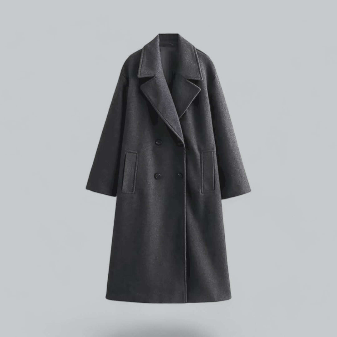 Windproof, water-resistant women's oversized winter coat. Buttoned, long, and stylish outerwear.