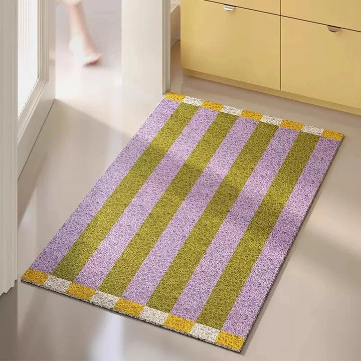 Anti-slip PVC striped welcome mat, durable & easy-clean doormat for indoor or outdoor entryways.