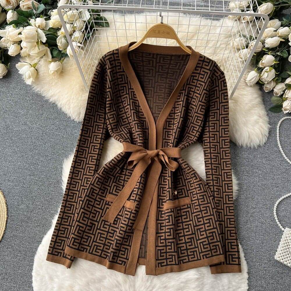 Women's matching acrylic blend knit sweater, long cardigan, and pants. Perfect cozy fall/winter outfit.