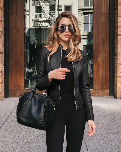 Comfortable khaki women's leather jacket, a versatile & stylish choice for everyday casual fashion outfits.