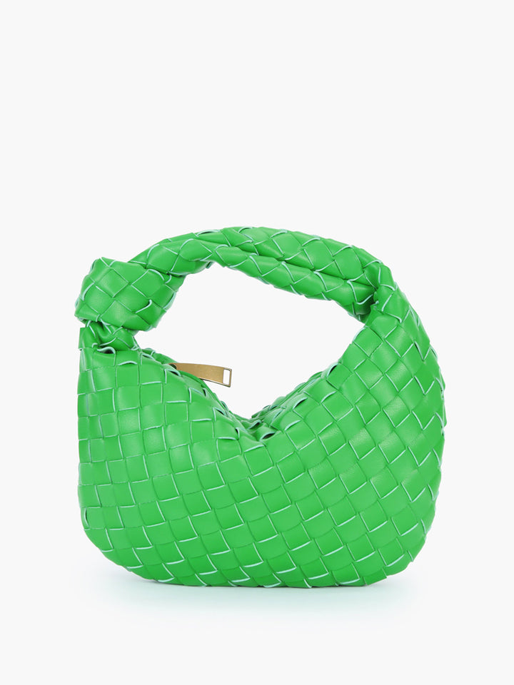 A chic women's shoulder bag with a braided knot handle, perfect as a textured fashion accessory.