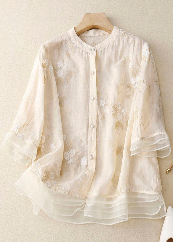 Versatile women's embroidered blouse, comfortable long-sleeve top for casual elegant style.