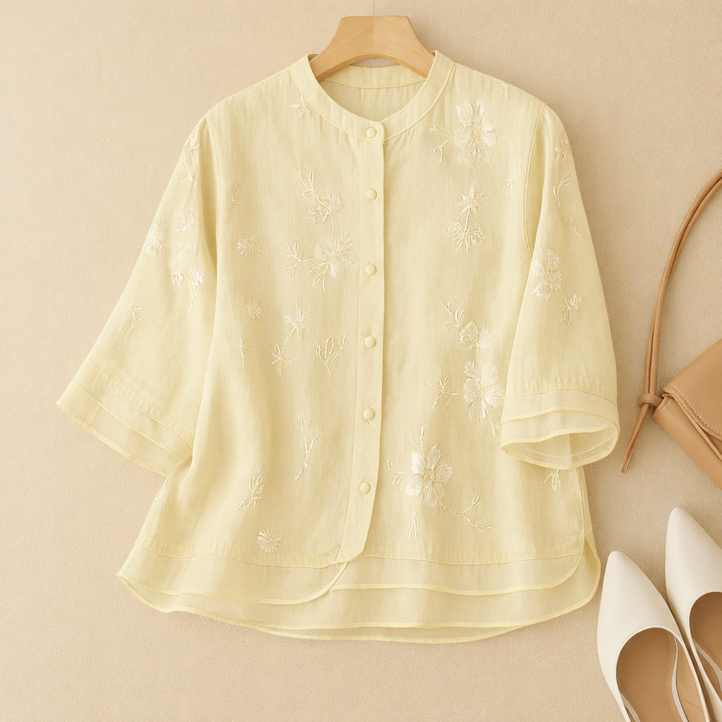 Elegant women's embroidered spring/autumn blouse, a chic long-sleeve top for stylish women.