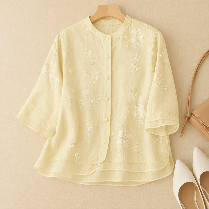 Elegant women's embroidered spring/autumn blouse, a chic long-sleeve top for stylish women.