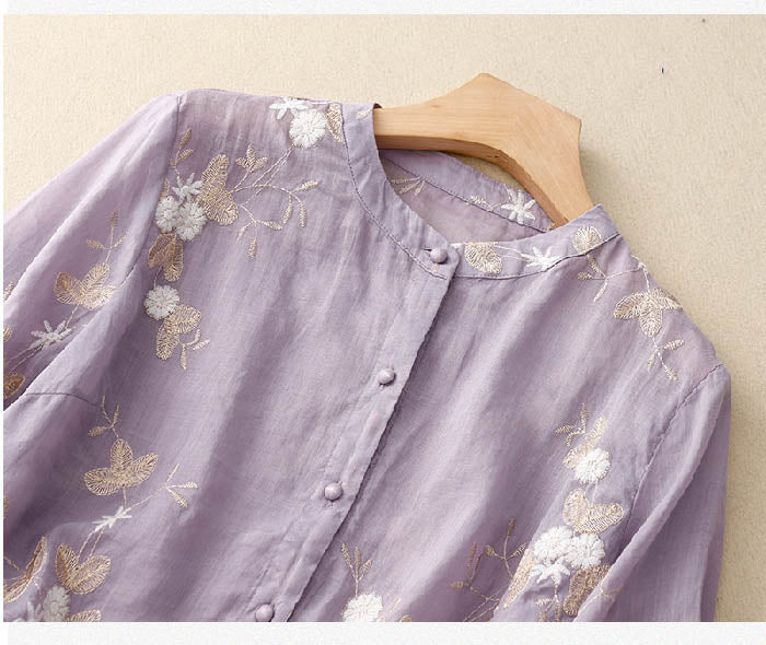 Modern stylish women's embroidered blouse, a comfortable long-sleeve top for versatile elegant wear.