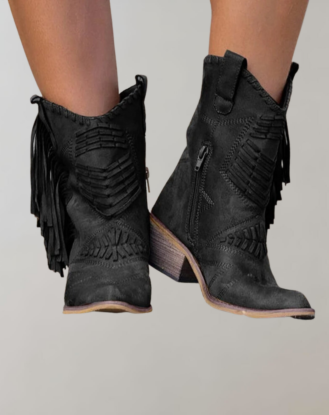 Comfortable women's fashion ankle boots, Selena style, with tassel details for winter shoes.