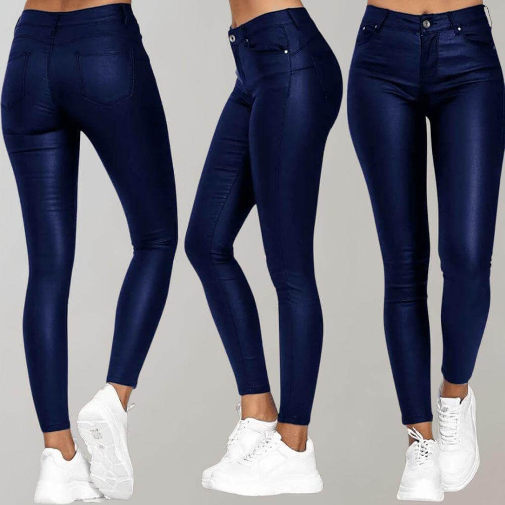 Elegant women's faux leather pants, modern slim fit. High-waisted and comfortable for a chic, stylish look.
