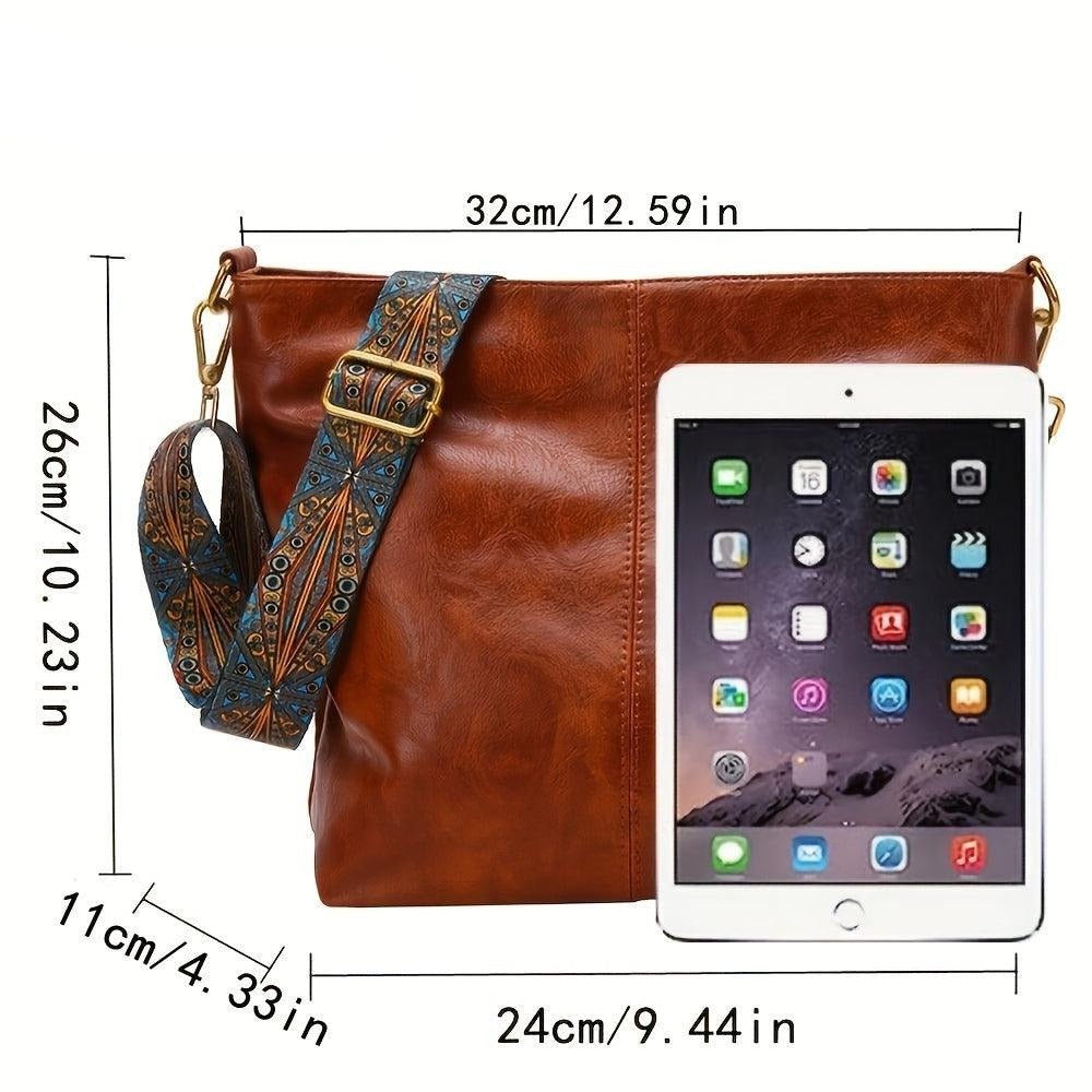 Khaki faux leather shoulder bag for women, designed with an elegant embellished strap. Casual and versatile daily bag.