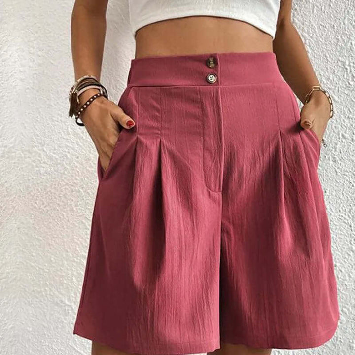 Breathable women's high-waisted pleated shorts with a flowy design, ideal for casual summer fashion.