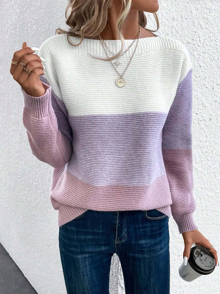 Chic women's knit round neck pullover sweater, perfect for cozy fall & winter style.