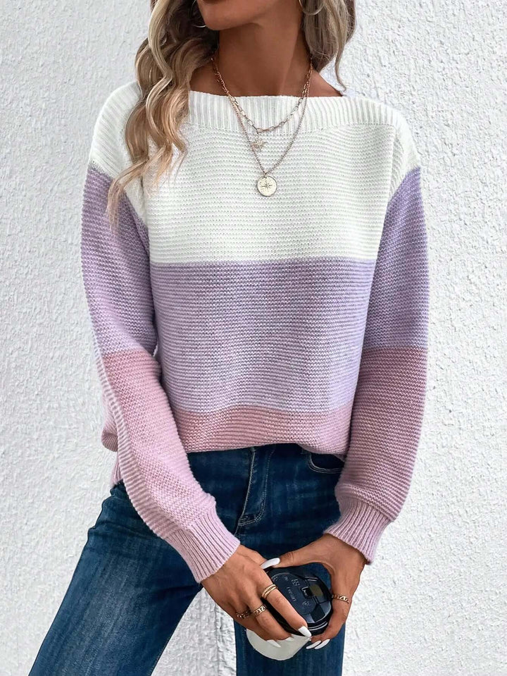 Soft & cozy knit women's round neck sweater with long sleeves, a comfortable pullover.
