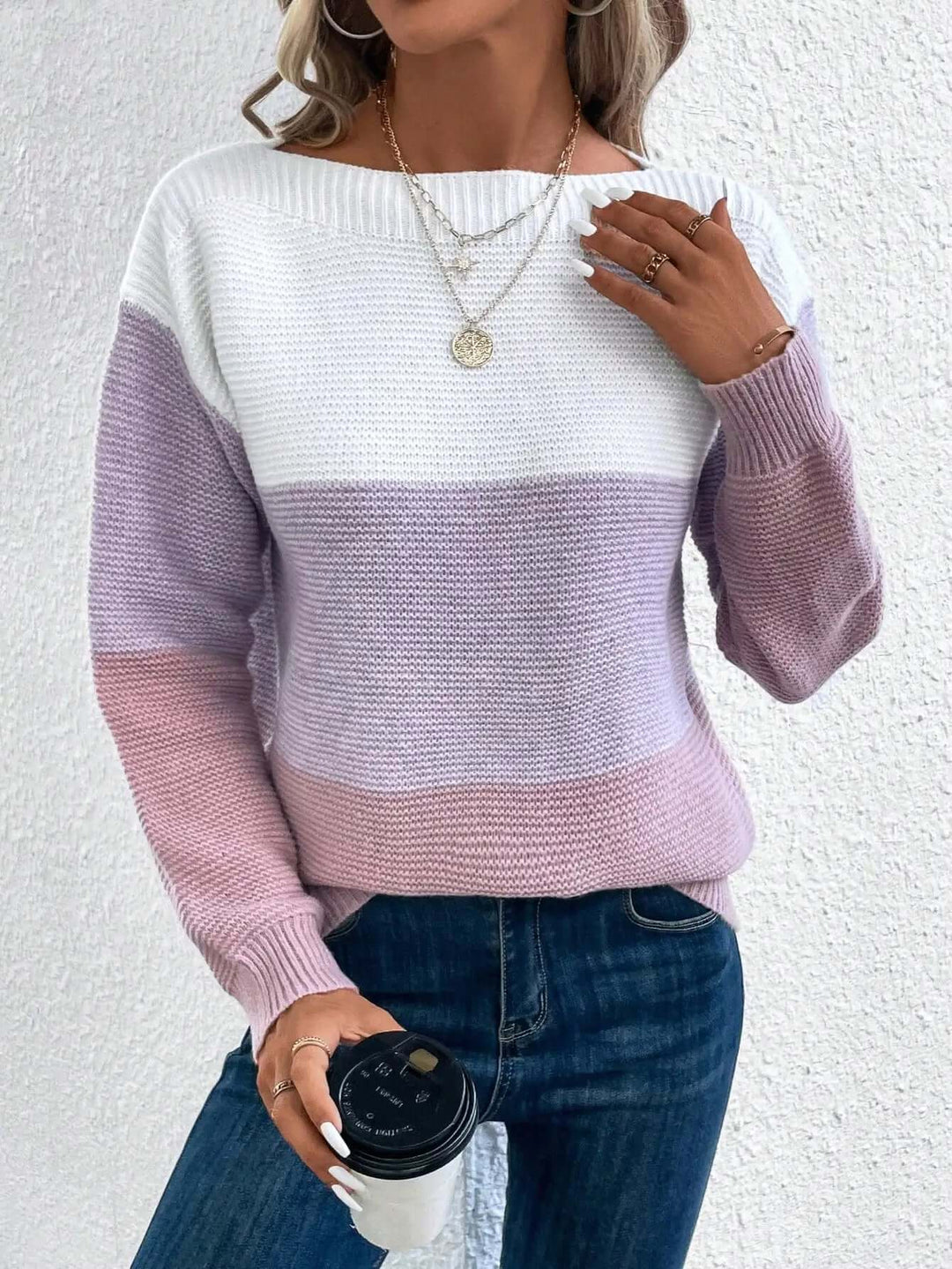 Effortless women's casual round neck knit sweater, ideal for comfortable daily style.