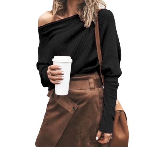 Soft knitted off-shoulder women's sweater with long sleeves, ensuring stylish comfort for everyday wear.