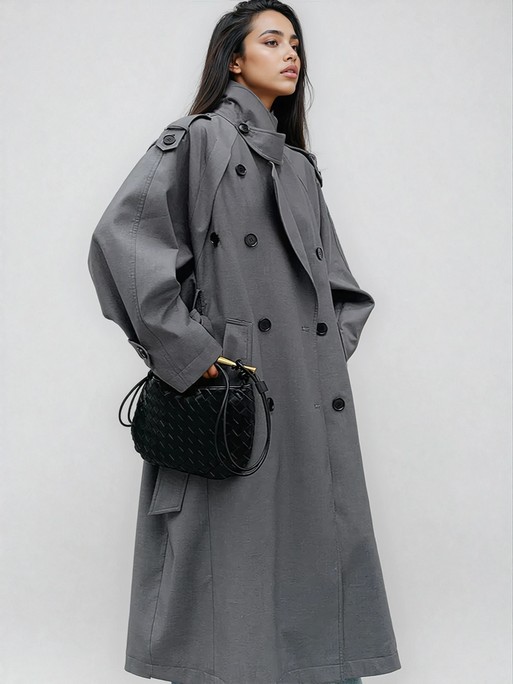 Chic women's oversized long trench coat, perfect stylish fall & winter outerwear.