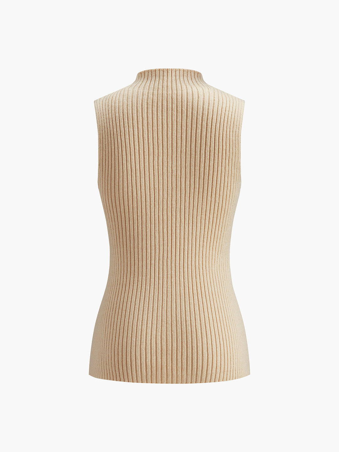 Fashionable women's ribbed knit sleeveless top. Elegant mock neck design, perfect for a chic casual look.