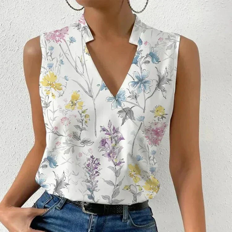 Elegant women's sleeveless top. Versatile blouse for spring & summer, offering a chic and comfortable style.