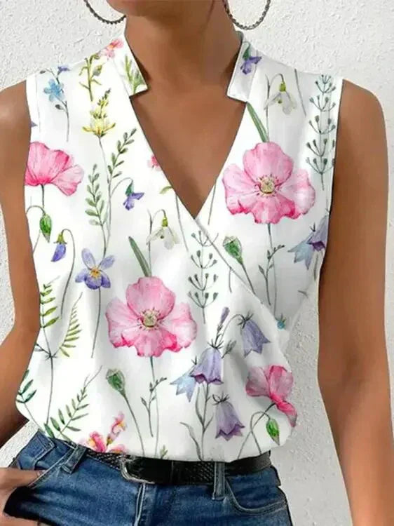 Lightweight women's summer blouse. Sleeveless design, perfect for warm weather casual & stylish looks.