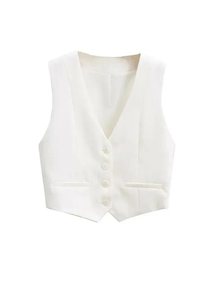 Elegant women's tailored vest. This sleeveless top is a chic layering piece, perfect for professional or casual outfits.