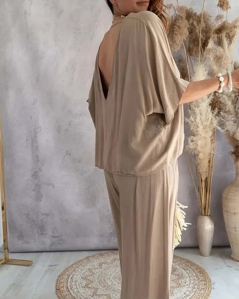 Relaxed fit women's two-piece summer set, breathable loungewear for ultimate comfort & style.