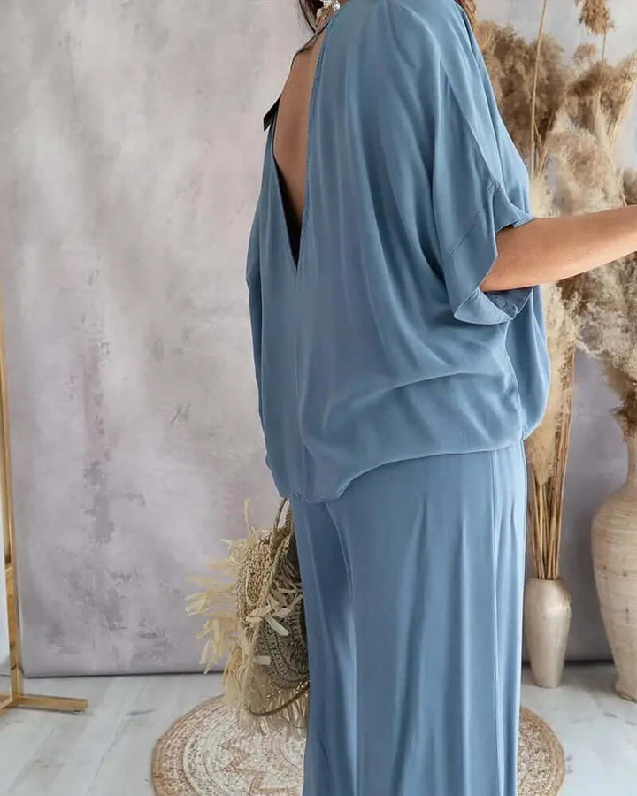 Stylish women's lightweight two-piece set, ideal for summer, vacation, beach, or casual everyday wear.