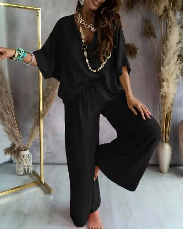 Women's lightweight two-piece summer set in a chic design, offering breathable comfort for hot days.