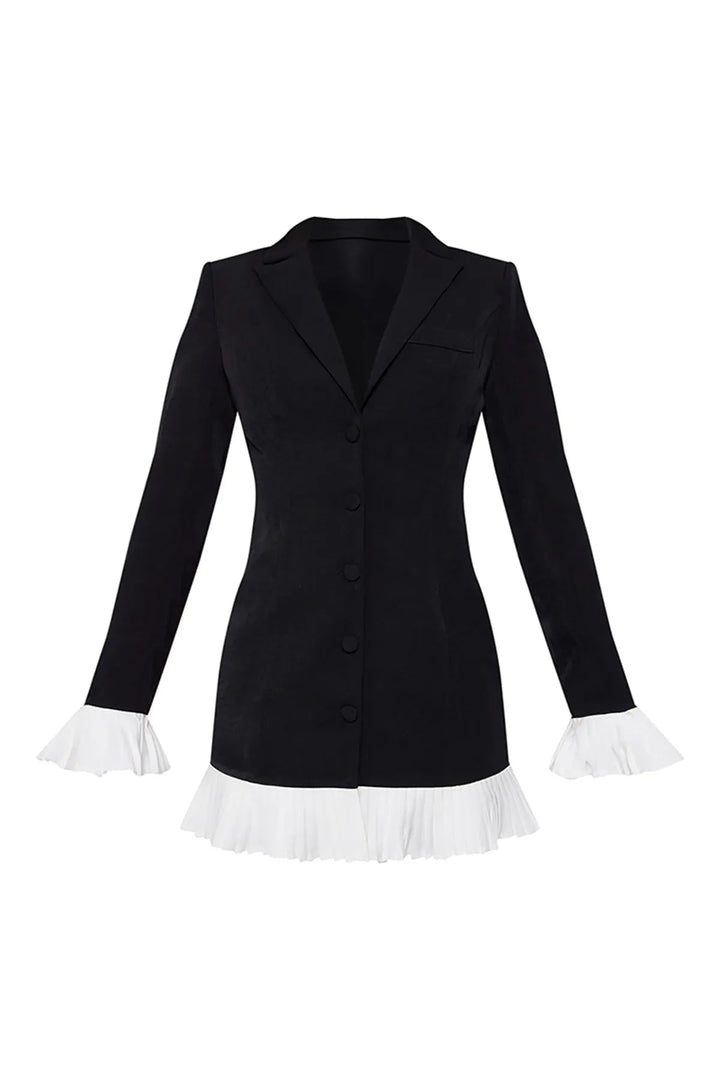 Women's elegant V-neck pleated mini dress with button front. Chic and versatile fashion for any occasion.