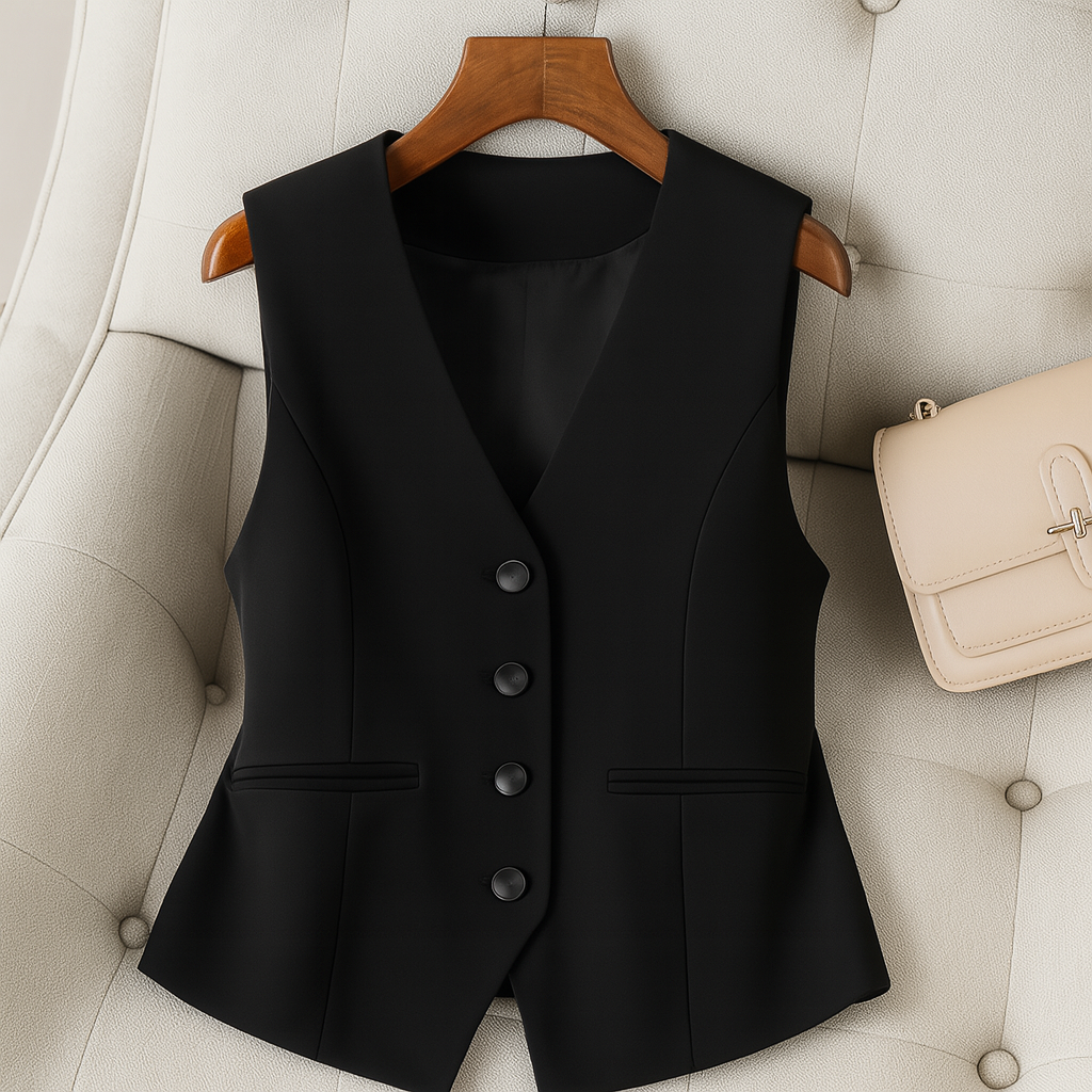 Chic women's vintage single-breasted vest with V-neck, perfect for elegant layering in autumn & winter fashion.