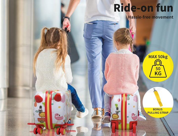 Toddler scooter suitcase, octopus theme, perfect for travel & airport, featuring durable 360-degree wheels.