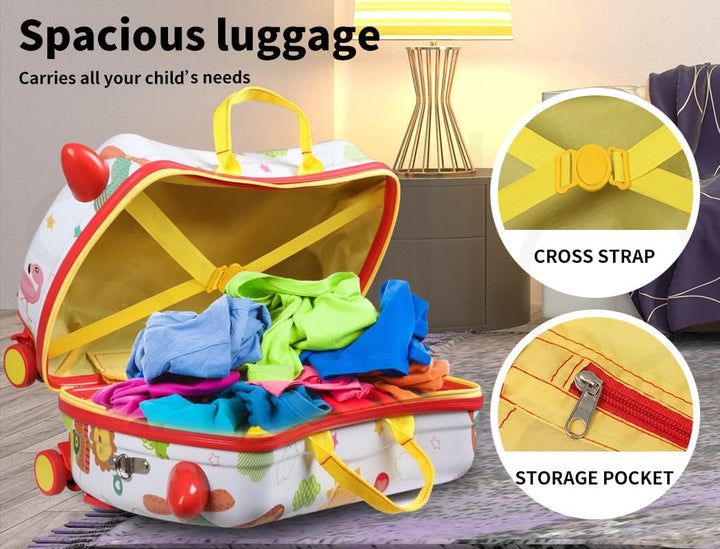 Kids' ride-on luggage: an octopus-decorated scooter bag, making travel fun with its 360° rotating wheels.