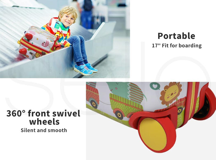Adorable octopus patterned ride-on scooter suitcase for kids, designed with 360° mobility for easy trips.