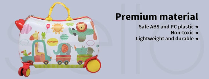 Children's 2-in-1 travel luggage: a ride-on scooter bag with a playful octopus print and 360-degree wheels.