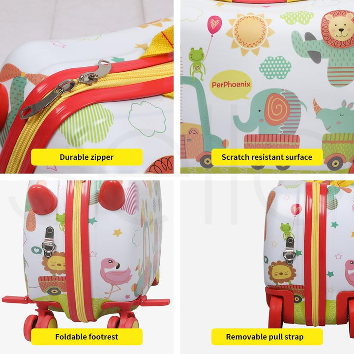 Waterproof kids' scooter suitcase with octopus pattern, 360° wheels for easy glidin', and ride-on fun.