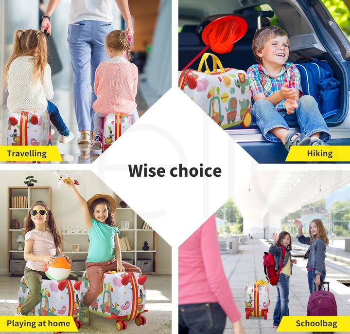 Family vacation ready: octopus ride-on scooter suitcase for children with 360° wheels and a 2-in-1 design.