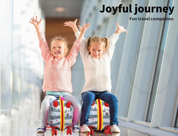Kids ride-on luggage: octopus patterned scooter bag, perfect for airport travel with smooth 360° wheels.
