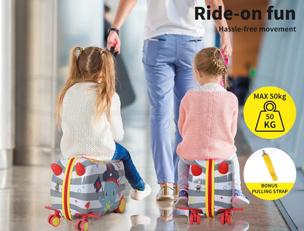 Toddler's 2-in-1 scooter suitcase featuring playful octopus design, ideal for family vacations & carry-on.