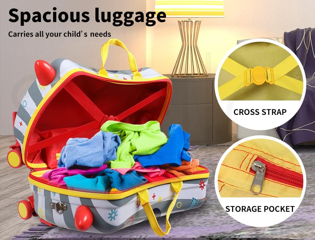 Octopus print children's travel bag: a ride-on scooter suitcase with 360-degree spinning wheels.