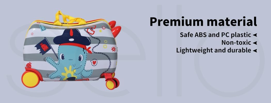 Kids' waterproof ride-on luggage with an octopus pattern, converting to a scooter for airport fun.