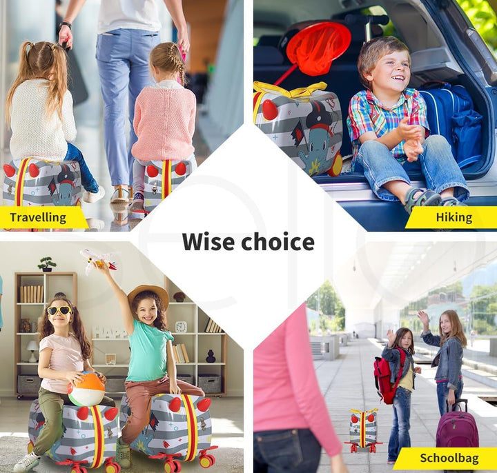 Children's travel essential: ride-on scooter bag with vibrant octopus pattern & easy-rolling 360° wheels.