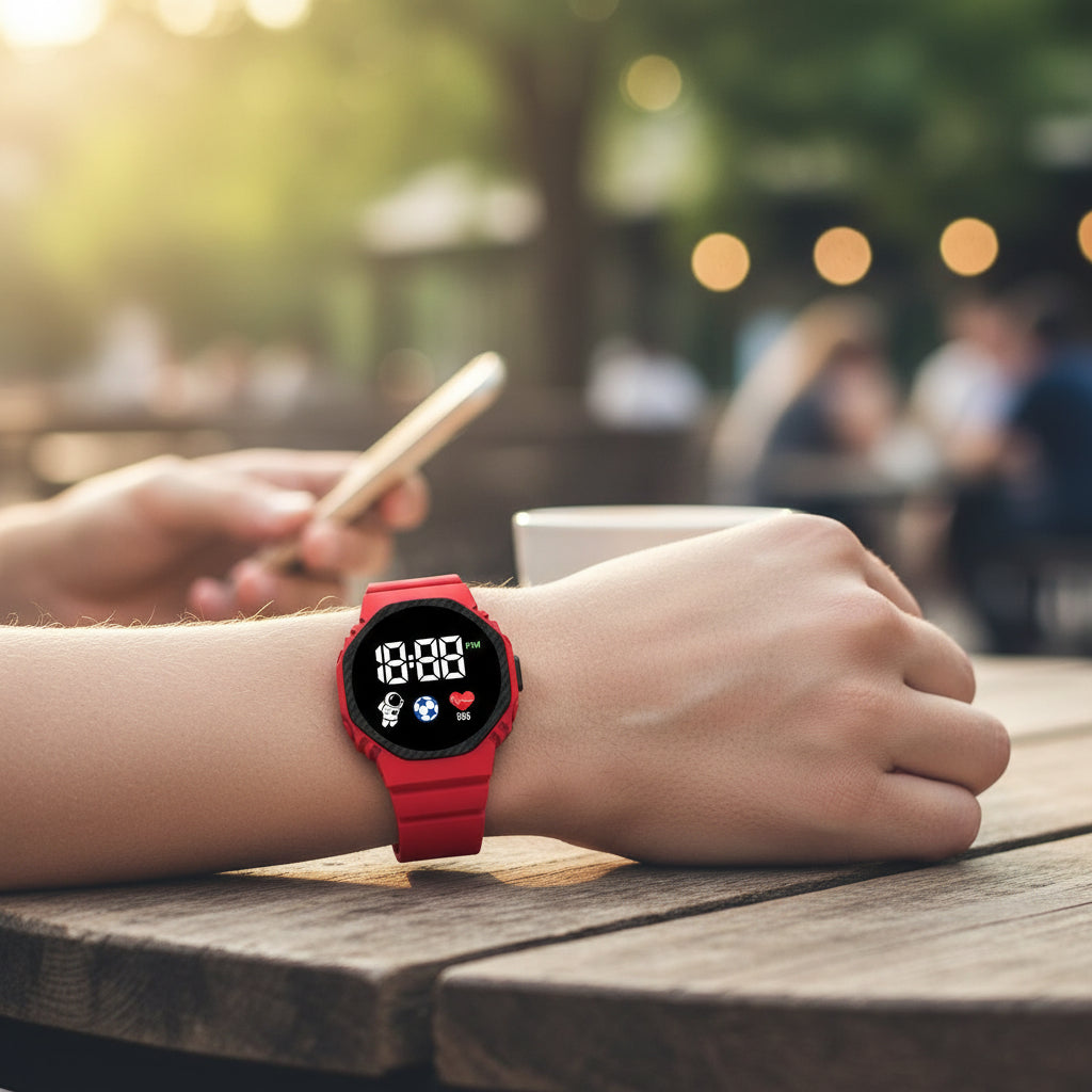 Children's Adventure Sports Watch with LED display, waterproof design. Ideal for active boys & girls learning time.