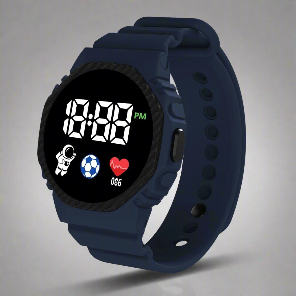 Waterproof children's sports watch with bright LED display, great for outdoor adventures and active kids.