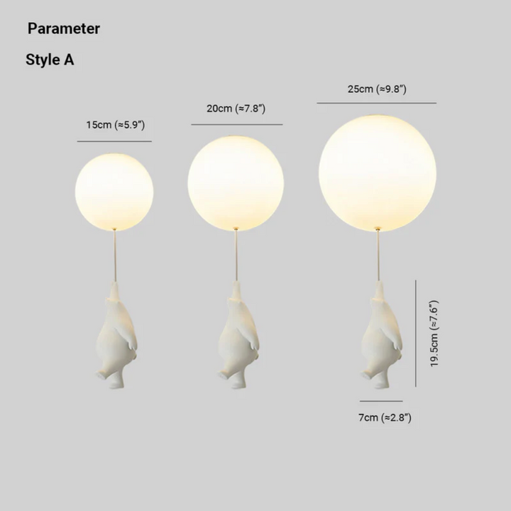 Hand-painted resin bear balloon LED pendant, a unique piece for children's lighting.