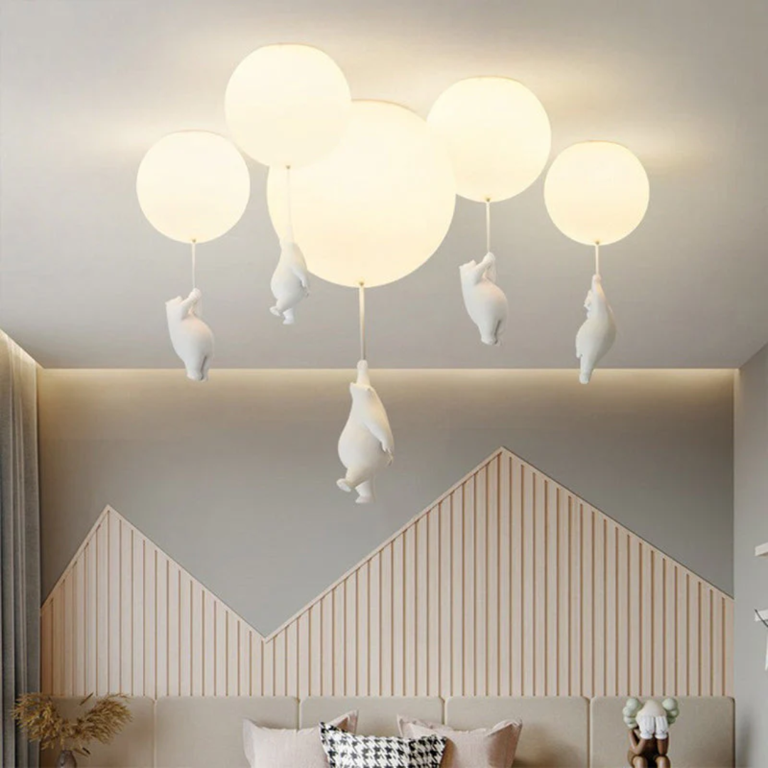 Bright bear balloon LED ceiling light, instantly uplifting children's playrooms and nurseries.