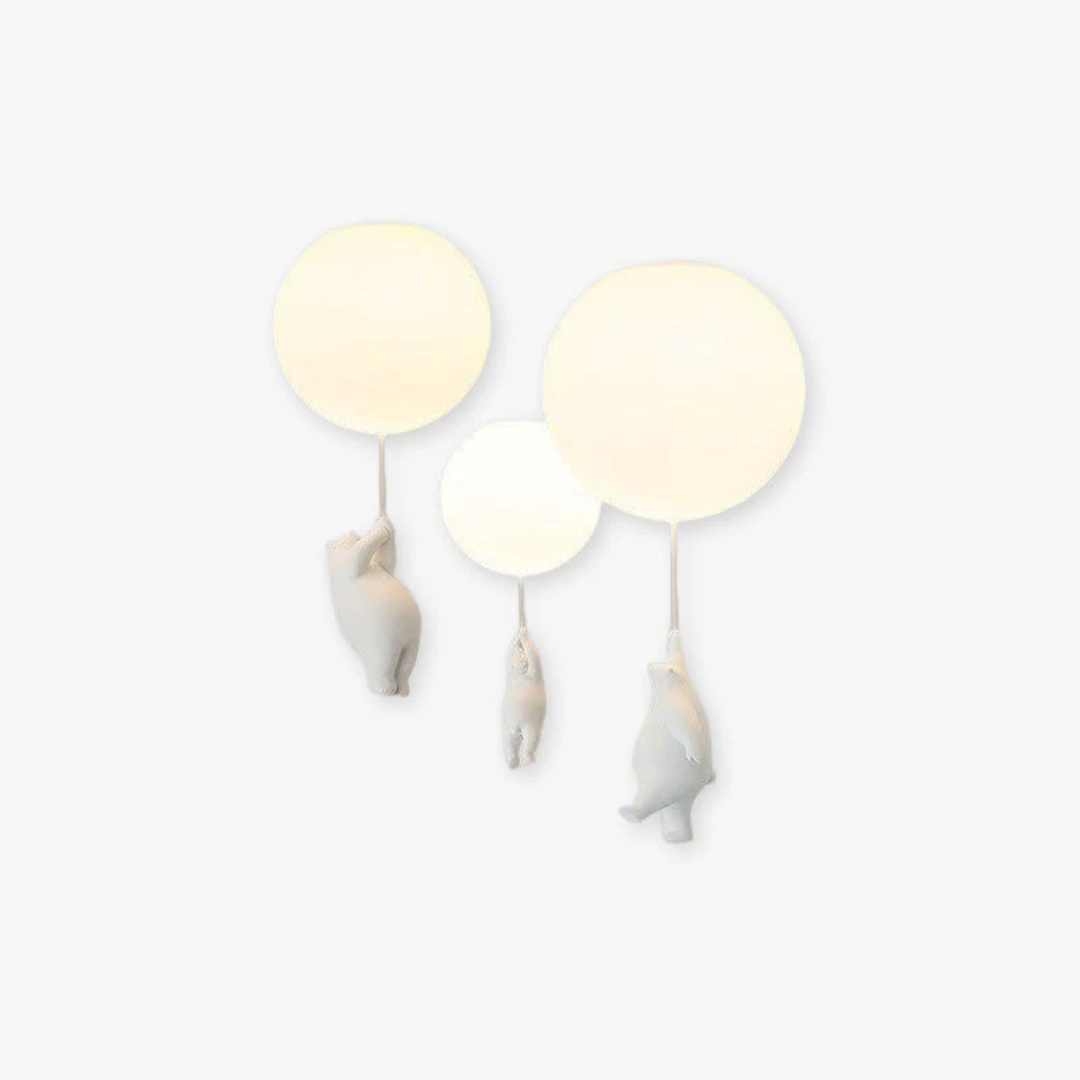 Child-friendly bear balloon LED pendant, safe and charming for any kid's bedroom or nursery.