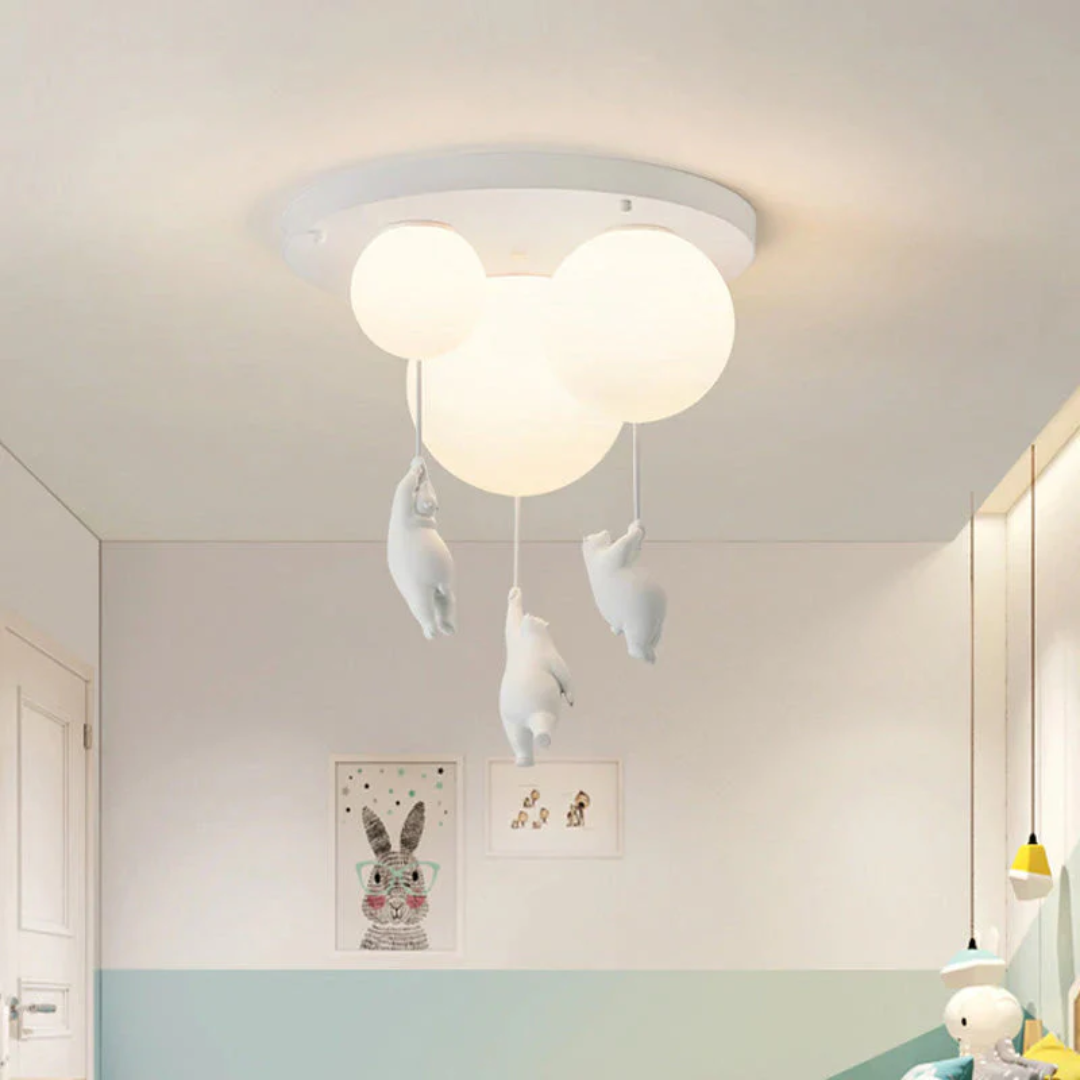 Charming acrylic bear balloon LED pendant light, a delightful fixture for children's rooms.