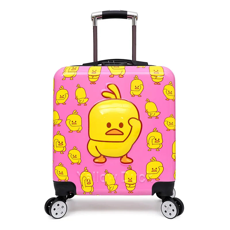 Close-up of a vibrant animal design on a durable hard shell children's travel suitcase.