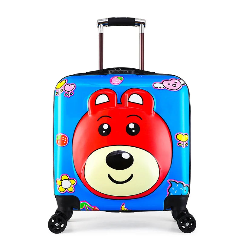 Blue dinosaur design hard shell children's carry-on suitcase for boys' travel & weekend adventures.