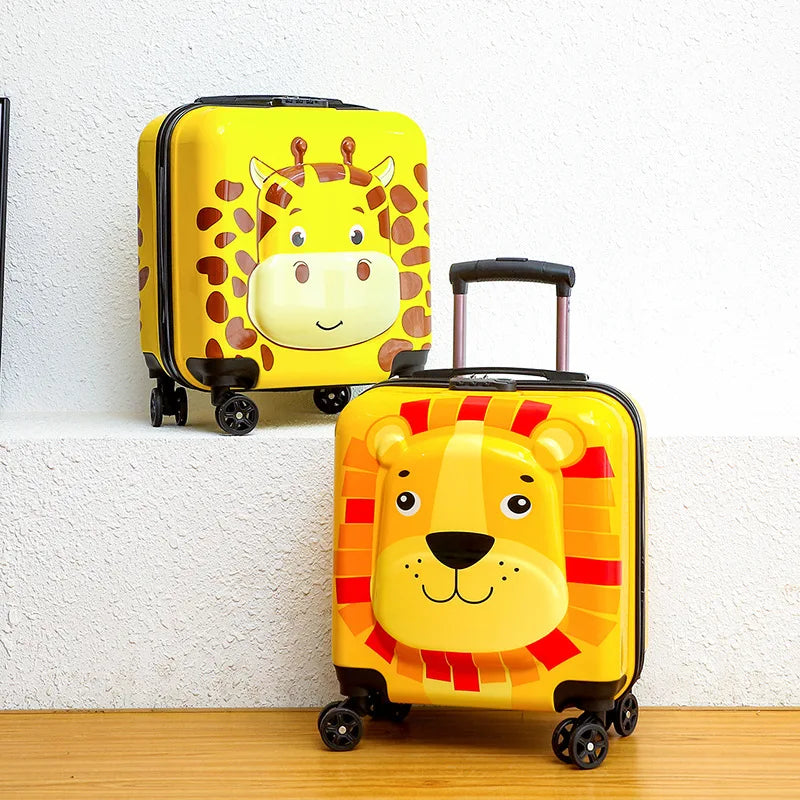 Hard shell children's travel suitcase with an engaging animal pattern, durable for any kids' adventure.