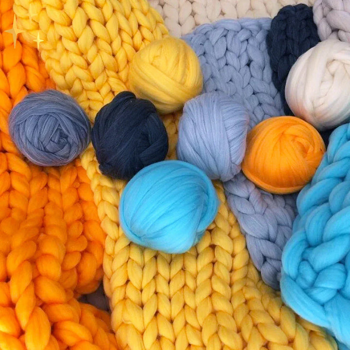 Plush, super bulky 1000g XL wool yarn, perfect for soft DIY blankets, knitting, and home decor projects.
